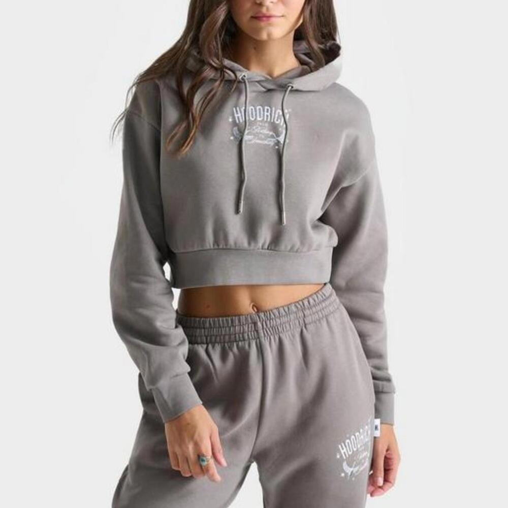Hoodrich Women’s Size Small Gray Brown Shadow Crop BH Hoodie Sweatshirt New - Picture 3 of 13